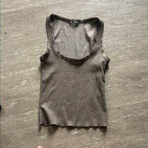 Zara Gray Fitted Ribbed Tank Top